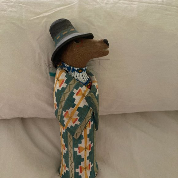 Fired Clay Coyote with Serape and Hat, Tubac, Arizona, Southwestern style - Picture 3 of 5